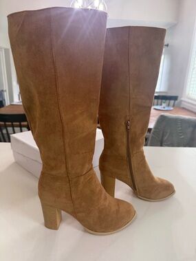 Women's Tall Suede Block Heel Boots - Tan